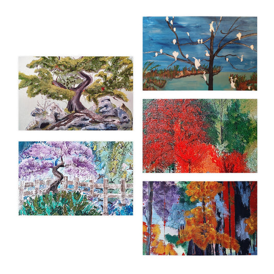 Scenic Tree Art Greeting Cards — 5-Pack Assorted Blank Note Cards