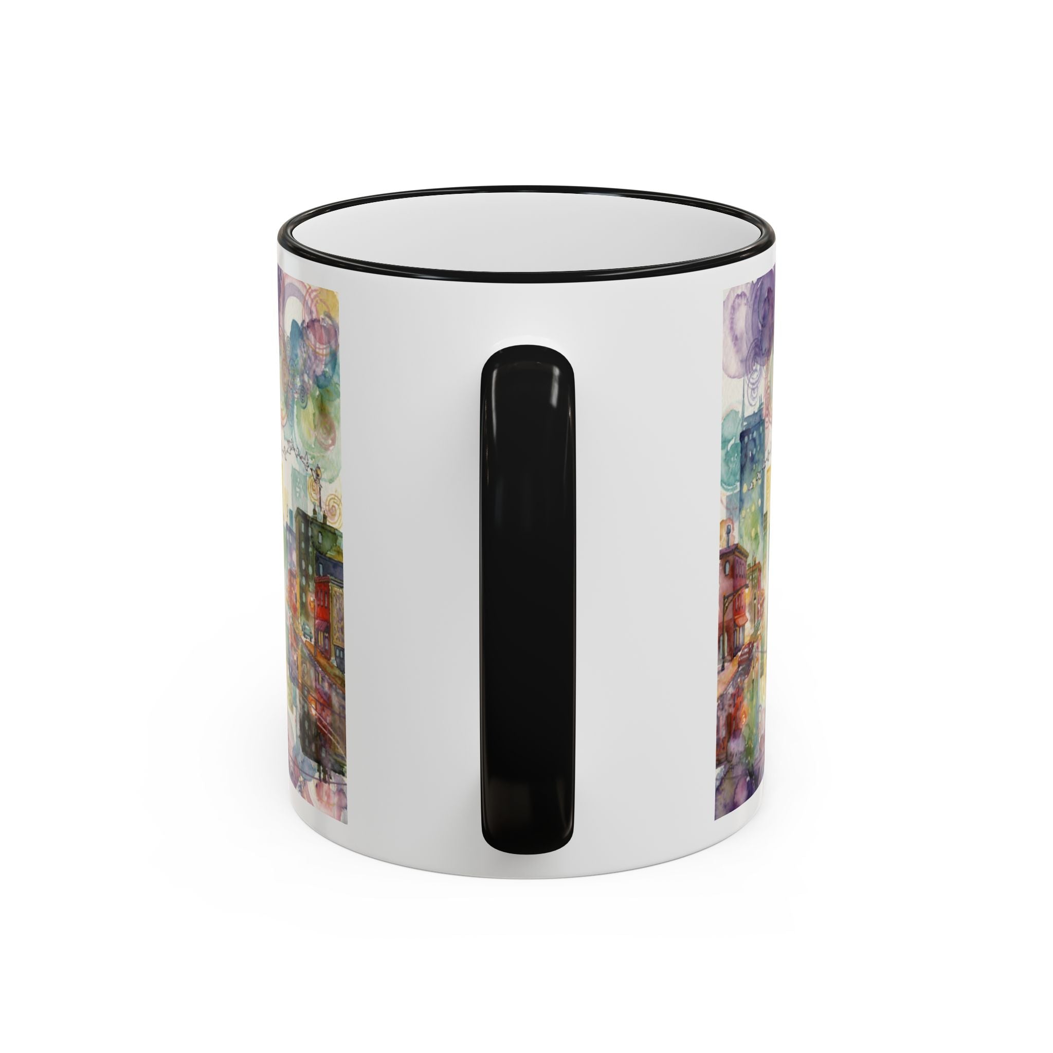Abstract Cityscape Accent Rim Mug – Colorful Urban Watercolor Coffee Cup (11oz/15oz)