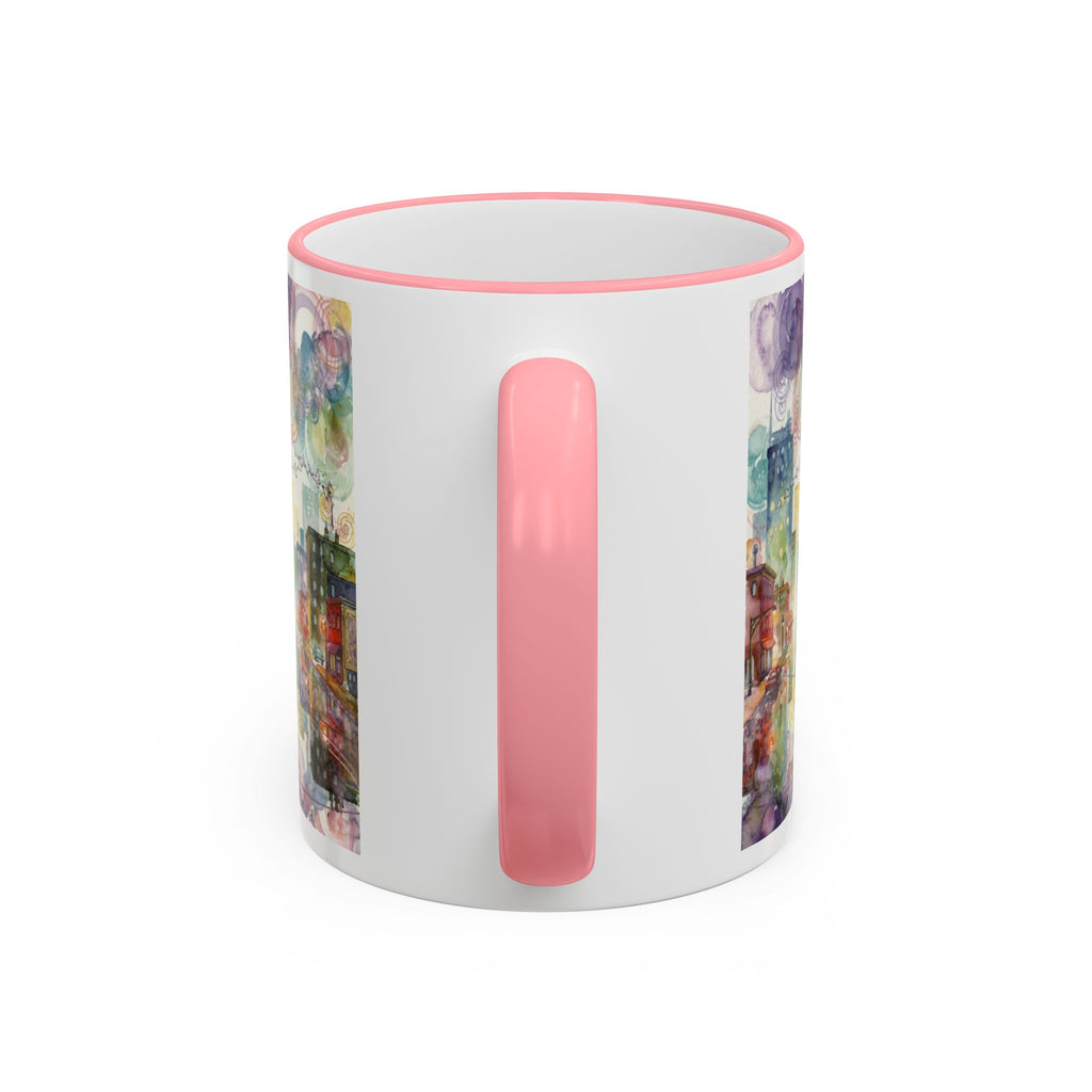 Abstract Cityscape Accent Rim Mug – Colorful Urban Watercolor Coffee Cup (11oz/15oz)