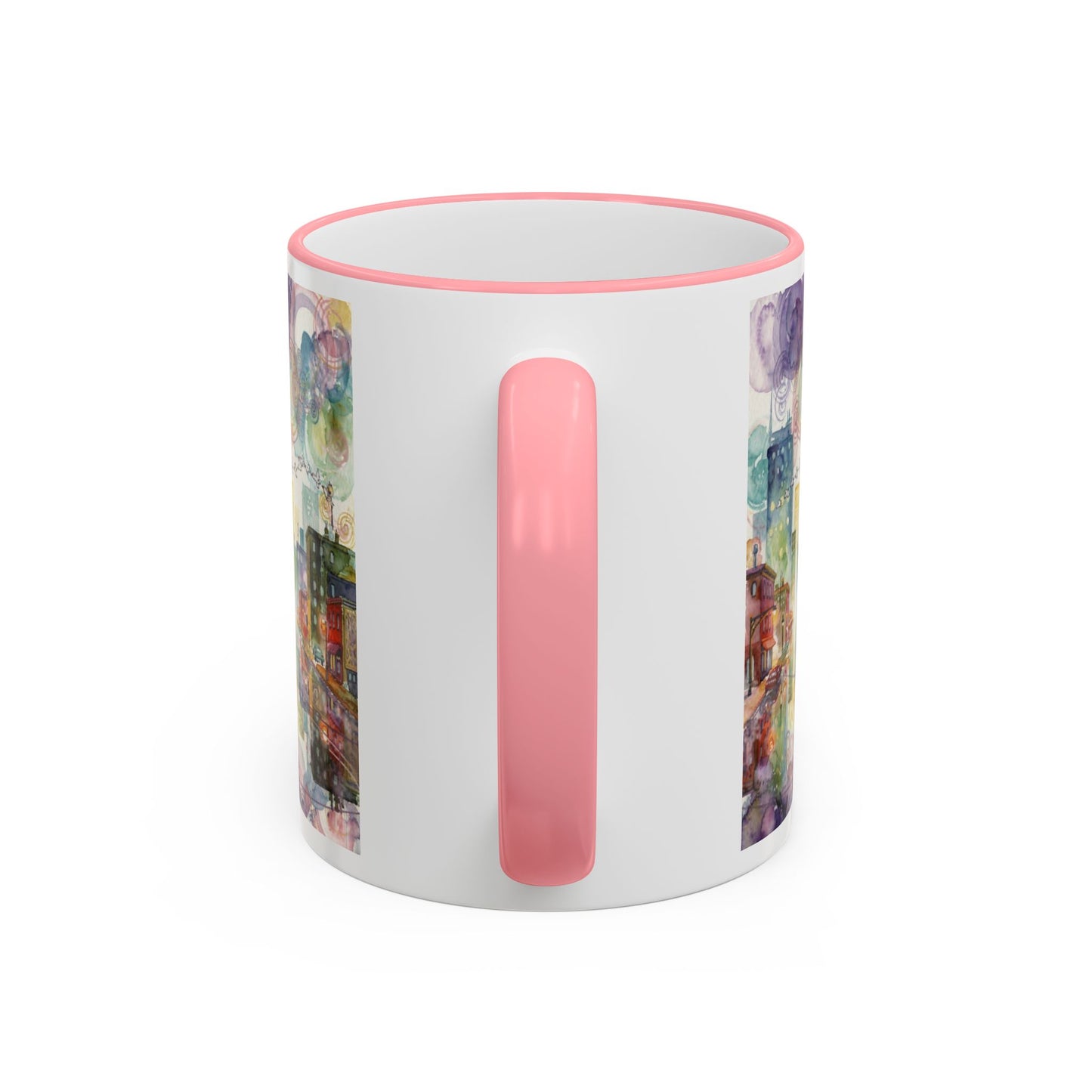 Abstract Cityscape Accent Rim Mug – Colorful Urban Watercolor Coffee Cup (11oz/15oz)