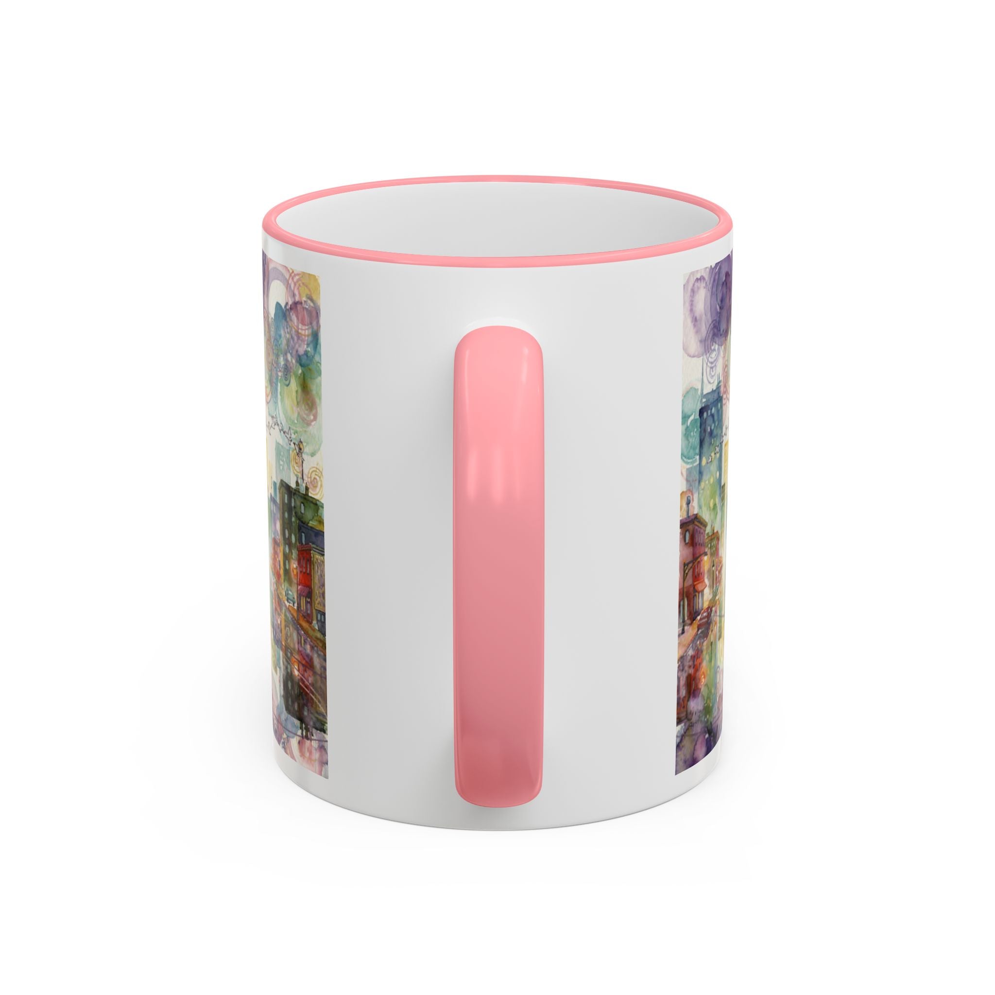 Abstract Cityscape Accent Rim Mug – Colorful Urban Watercolor Coffee Cup (11oz/15oz)