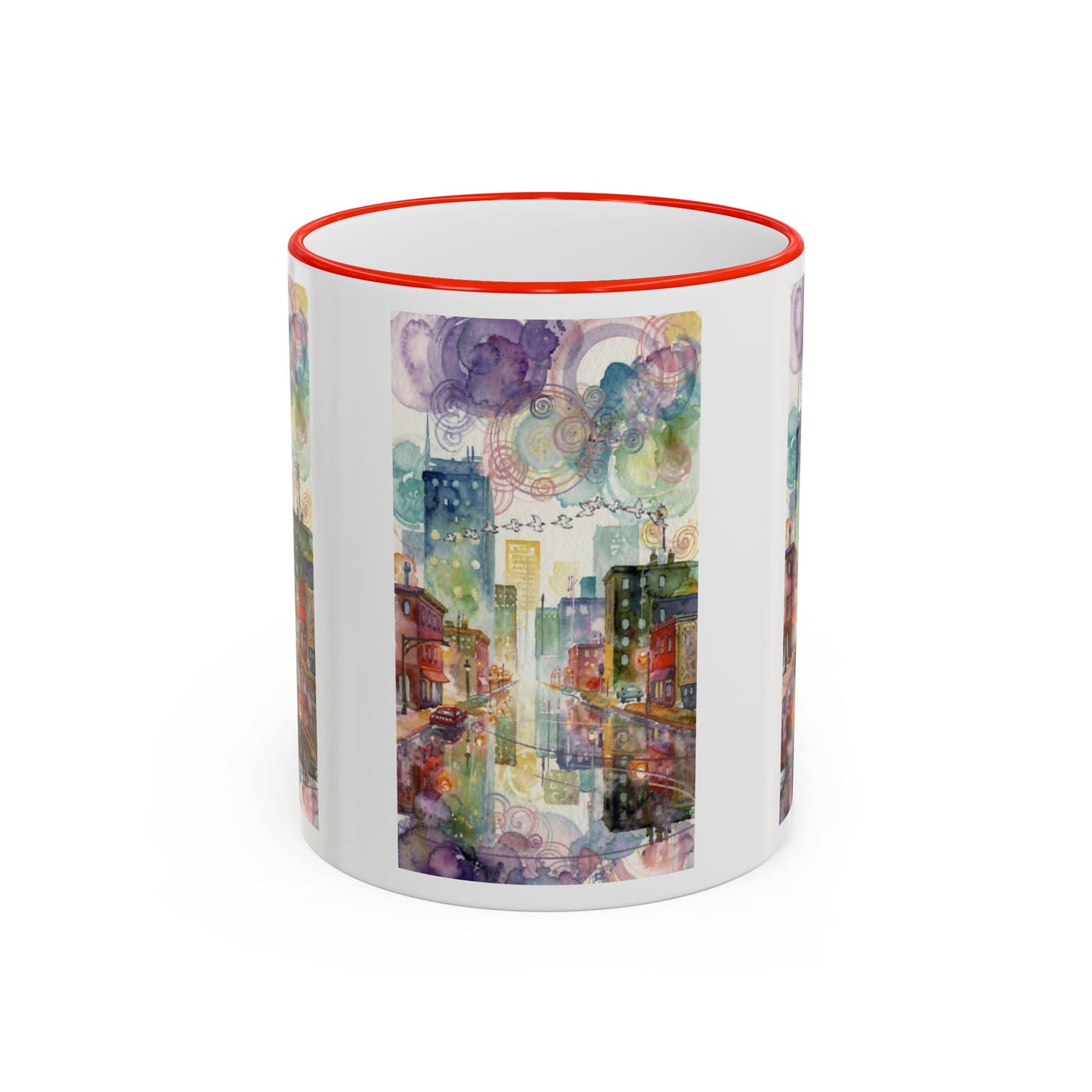 Abstract Cityscape Accent Rim Mug – Colorful Urban Watercolor Coffee Cup (11oz/15oz)