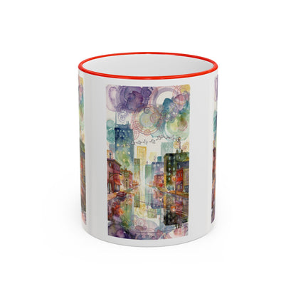 Abstract Cityscape Accent Rim Mug – Colorful Urban Watercolor Coffee Cup (11oz/15oz)