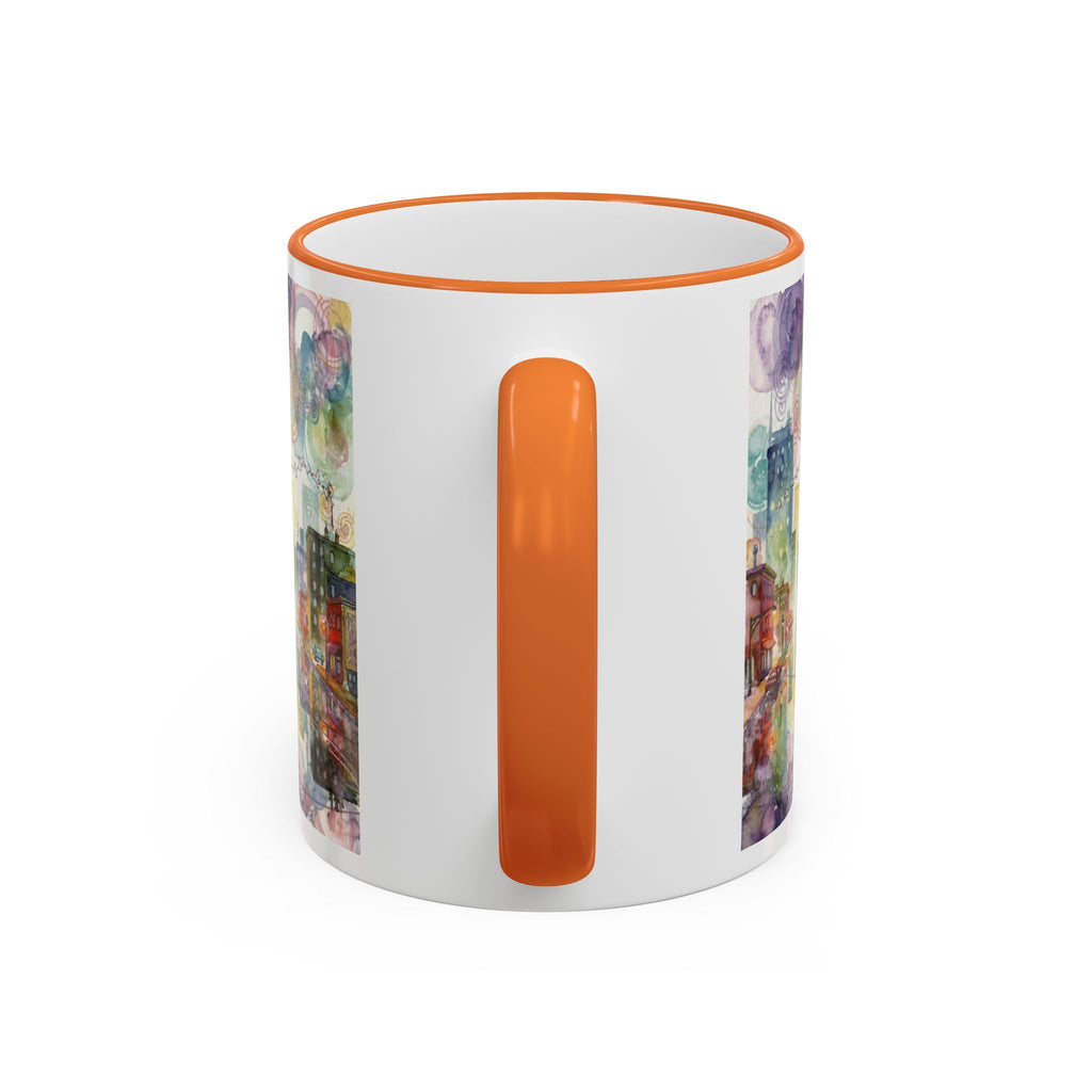 Abstract Cityscape Accent Rim Mug – Colorful Urban Watercolor Coffee Cup (11oz/15oz)