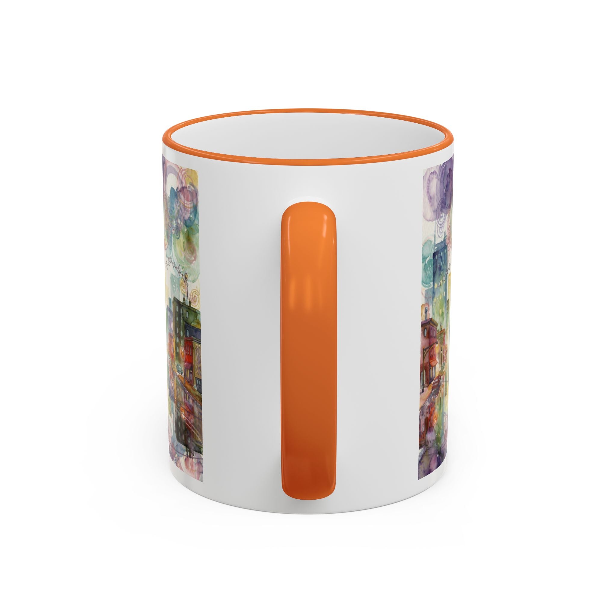 Abstract Cityscape Accent Rim Mug – Colorful Urban Watercolor Coffee Cup (11oz/15oz)