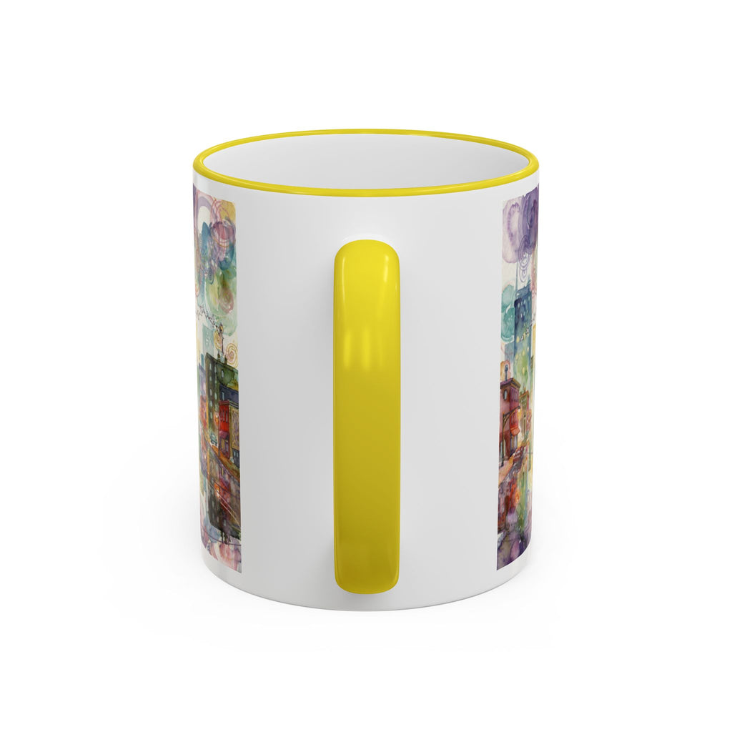 Abstract Cityscape Accent Rim Mug – Colorful Urban Watercolor Coffee Cup (11oz/15oz)