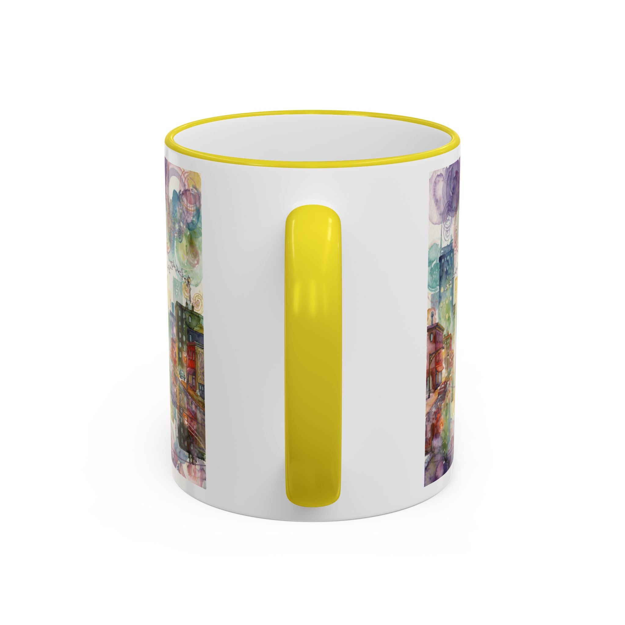 Abstract Cityscape Accent Rim Mug – Colorful Urban Watercolor Coffee Cup (11oz/15oz)