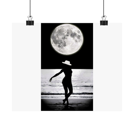 Moonlit Beach Silhouette Matte Poster