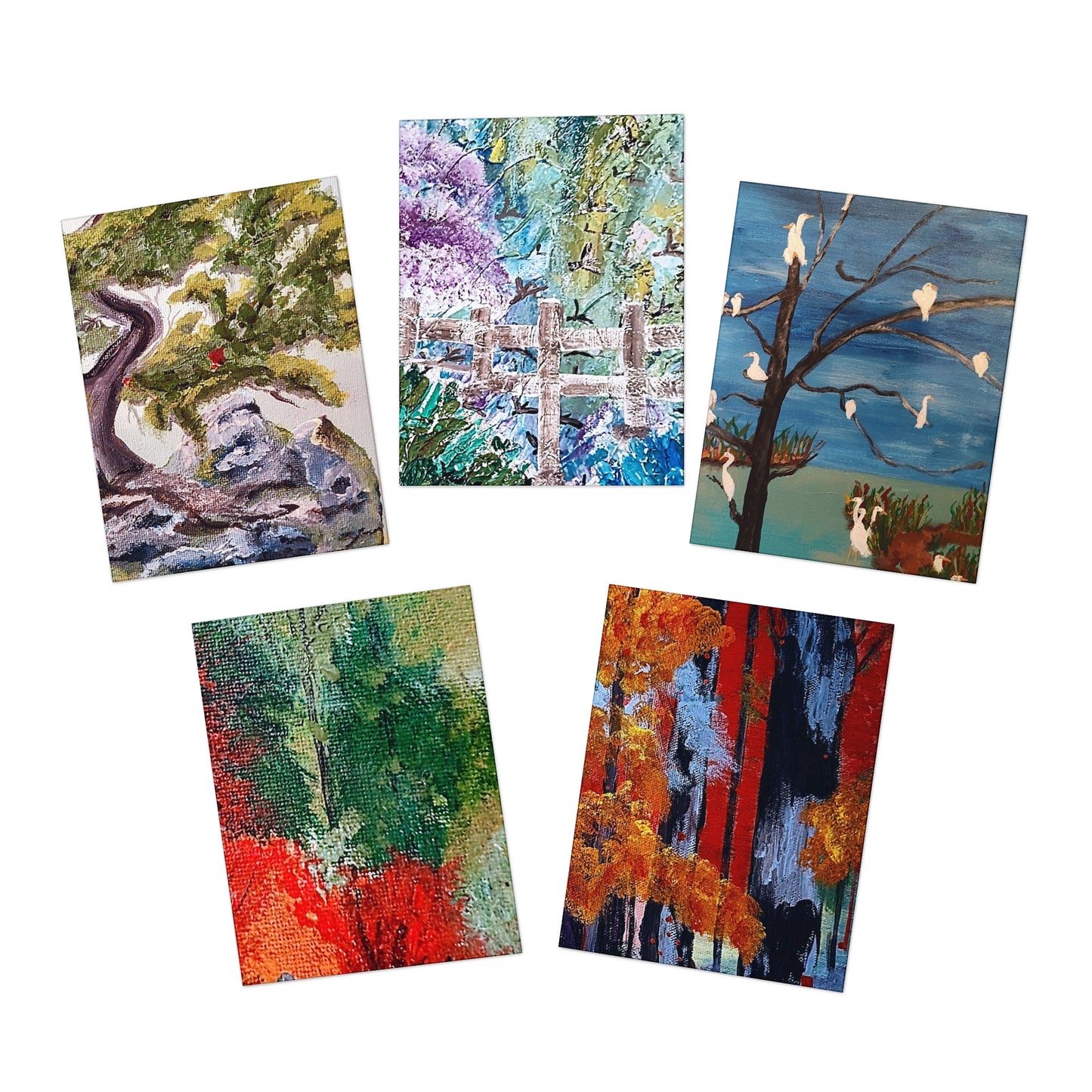Scenic Tree Art Greeting Cards — 5-Pack Assorted Blank Note Cards