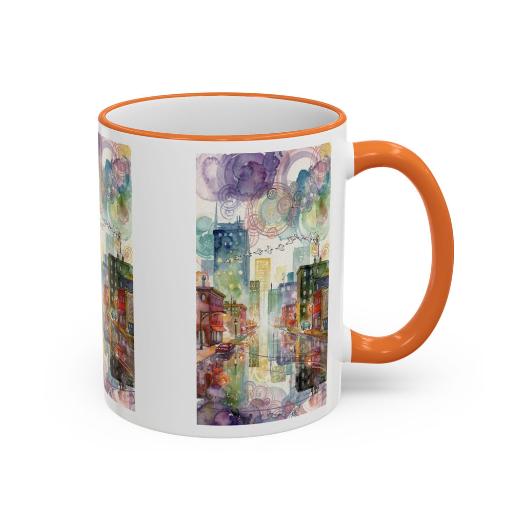 Abstract Cityscape Accent Rim Mug – Colorful Urban Watercolor Coffee Cup (11oz/15oz)