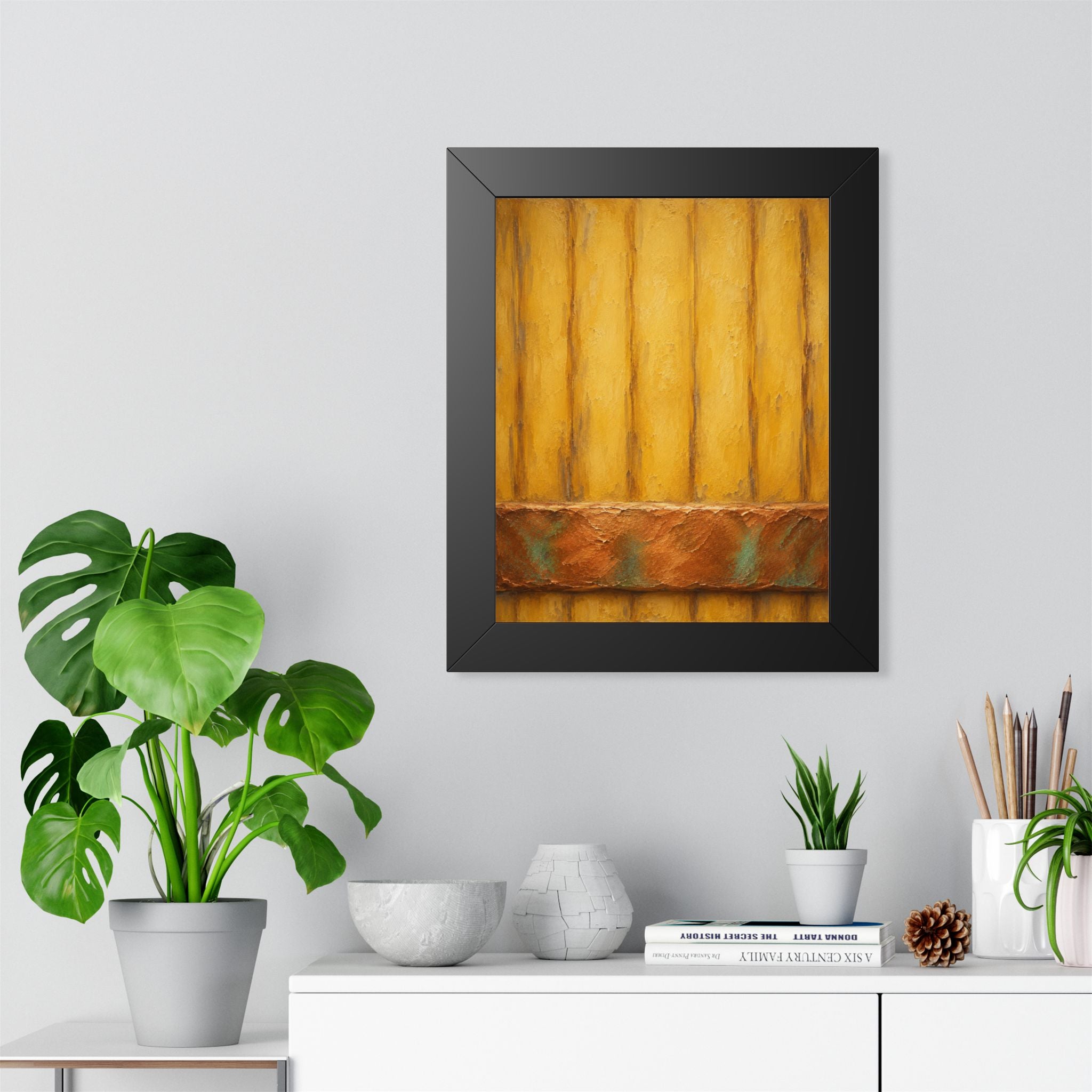 Framed Poster — Rustic Yellow Wood Texture Wall Art