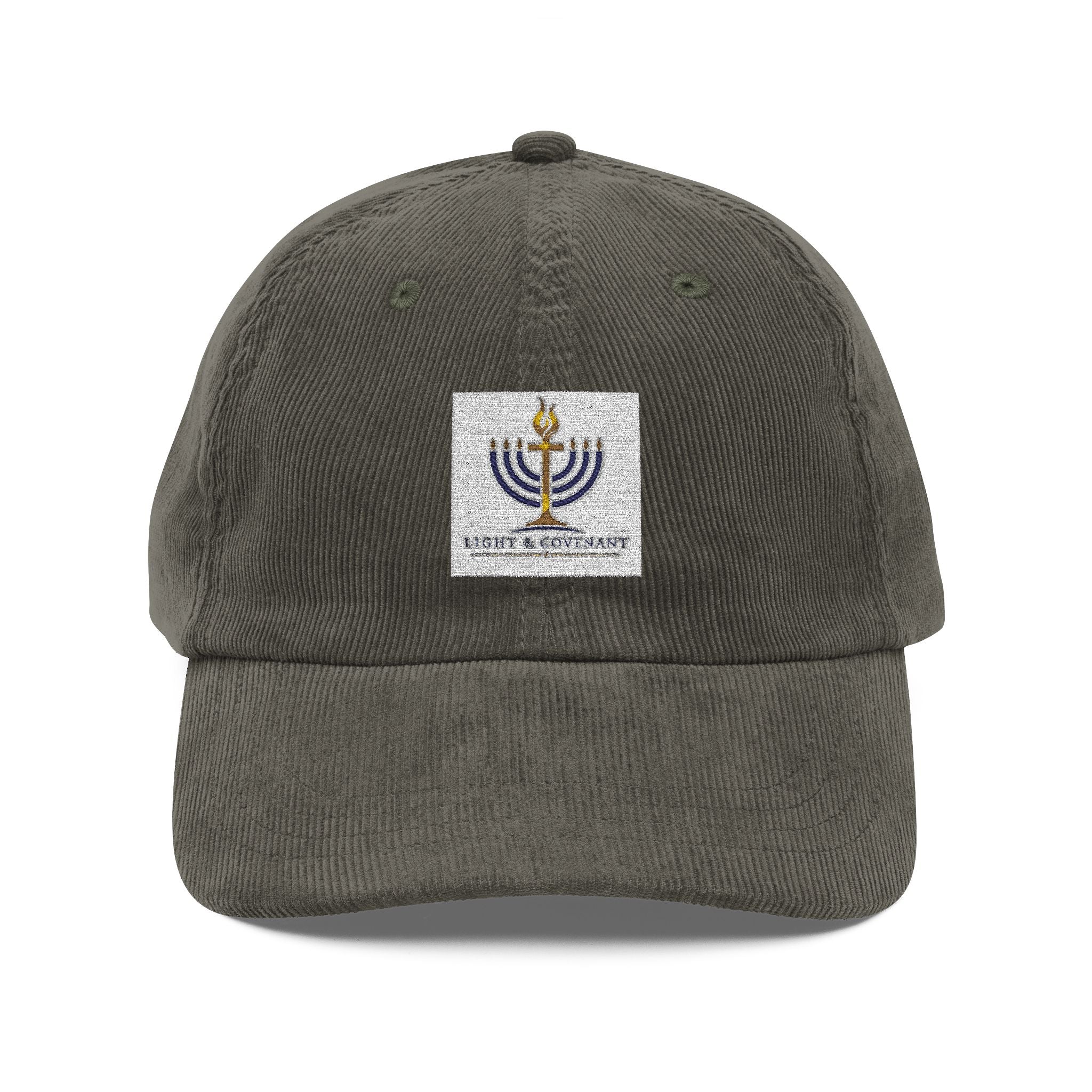 Embroidered Menorah Corduroy Cap — Vintage Jewish Holiday Hat