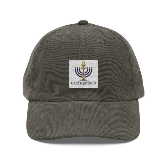 Embroidered Menorah Corduroy Cap — Vintage Jewish Holiday Hat