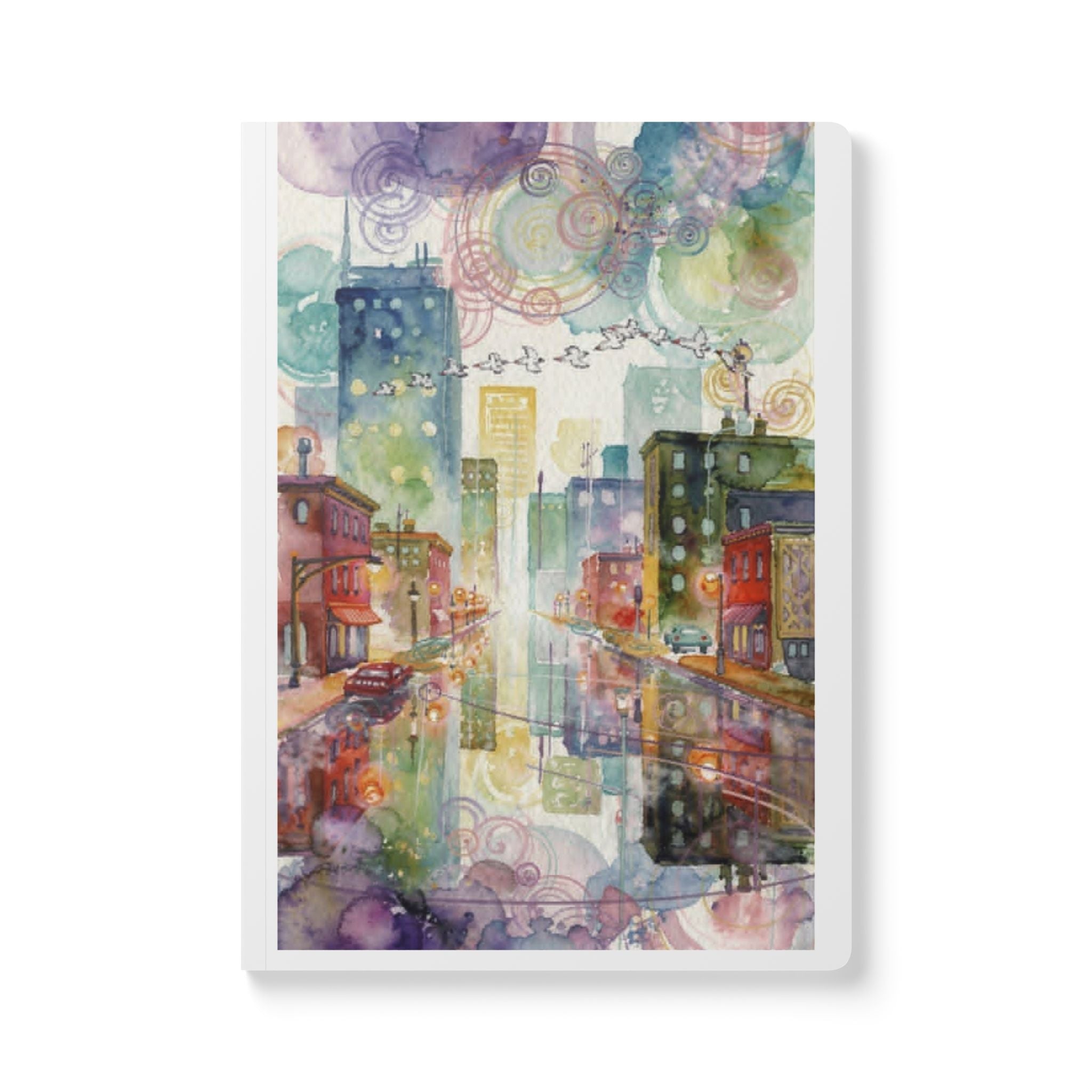 Cityscape Watercolor Journal – Colorful Urban Reflection Softcover Notebook