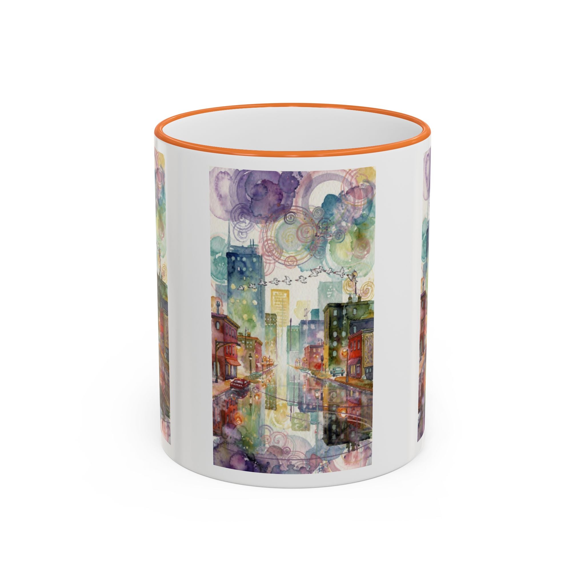 Abstract Cityscape Accent Rim Mug – Colorful Urban Watercolor Coffee Cup (11oz/15oz)