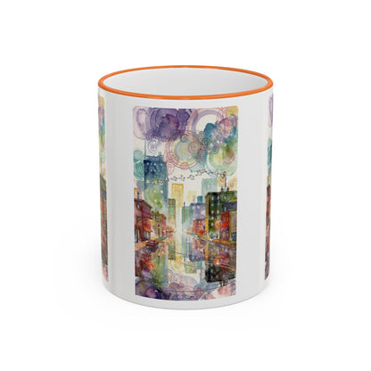 Abstract Cityscape Accent Rim Mug – Colorful Urban Watercolor Coffee Cup (11oz/15oz)