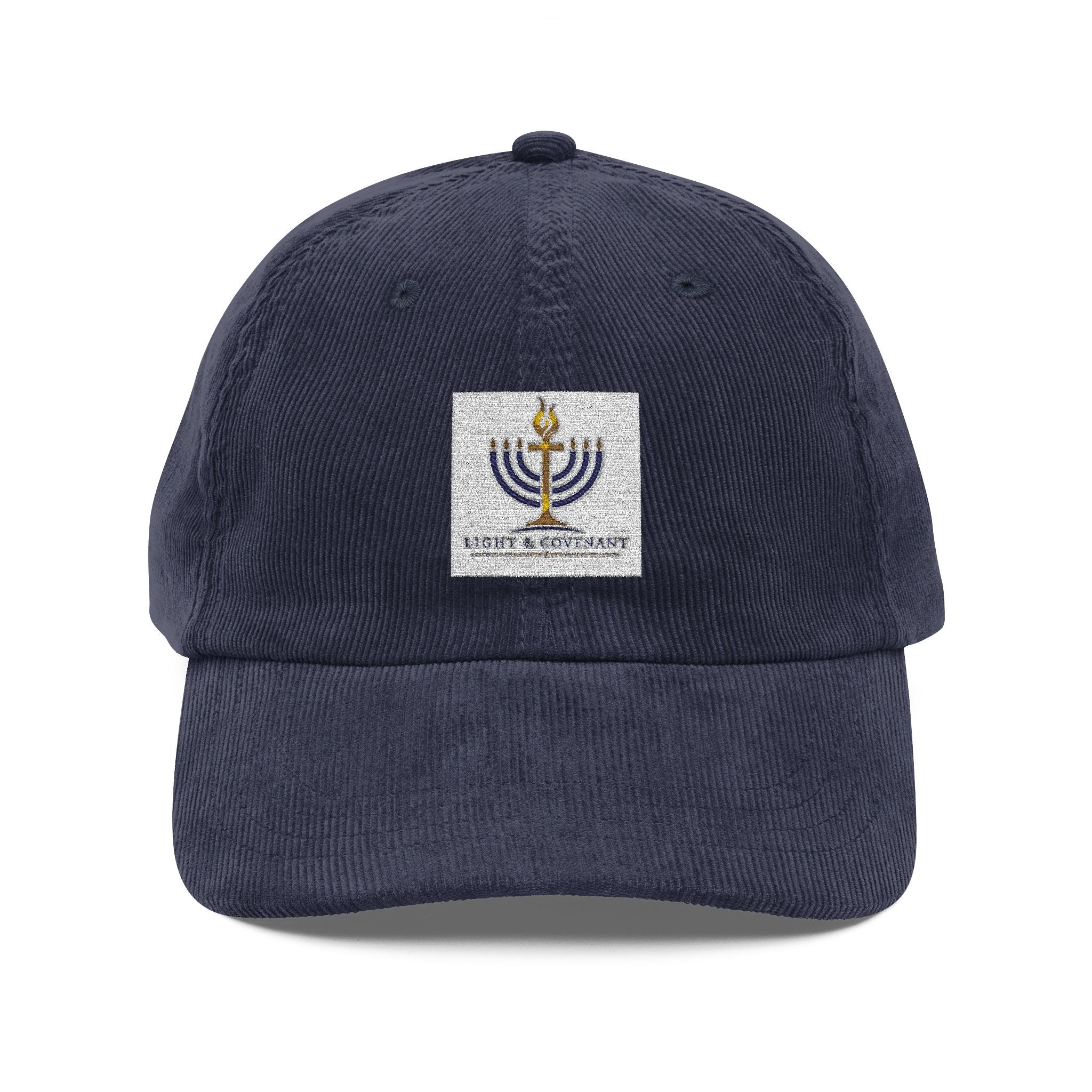 Embroidered Menorah Corduroy Cap — Vintage Jewish Holiday Hat