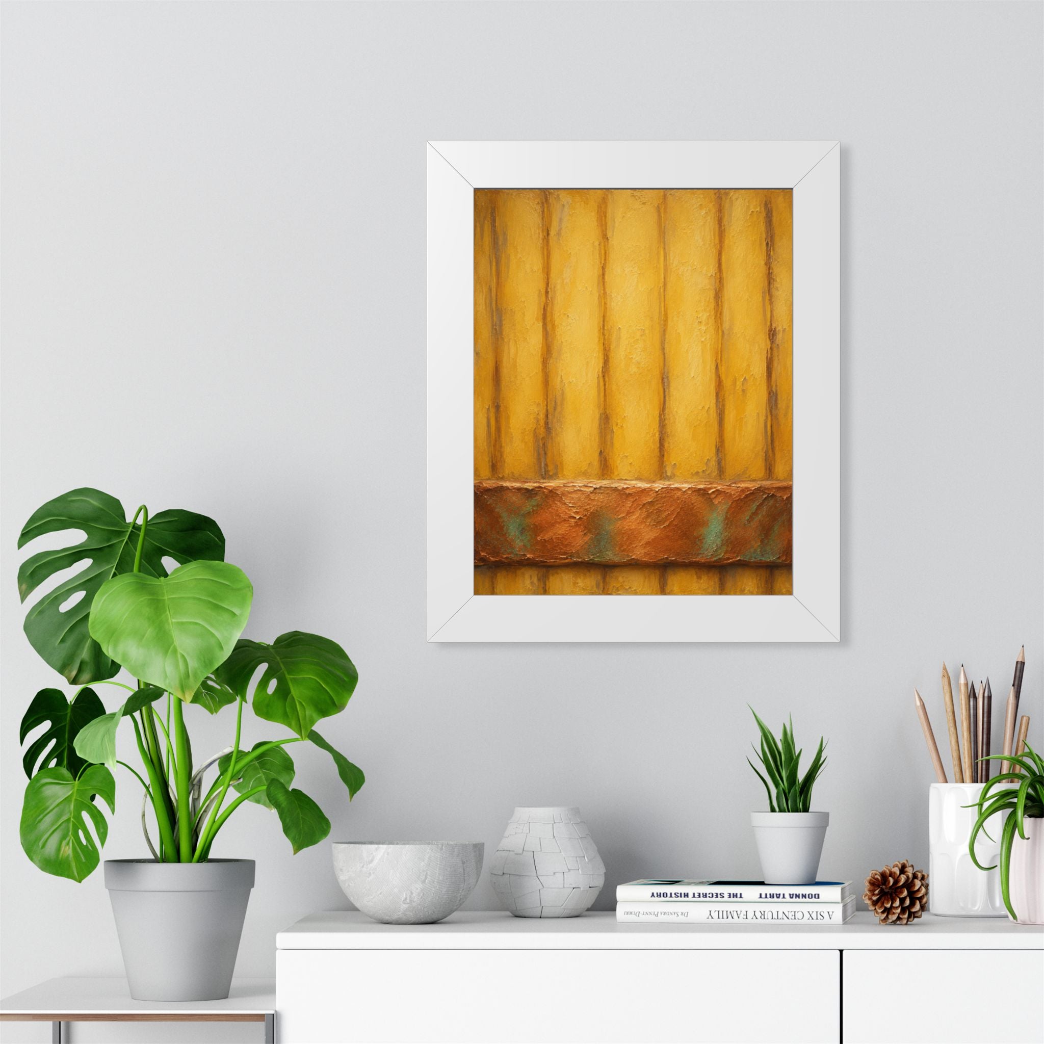 Framed Poster — Rustic Yellow Wood Texture Wall Art
