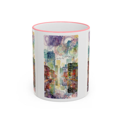 Abstract Cityscape Accent Rim Mug – Colorful Urban Watercolor Coffee Cup (11oz/15oz)