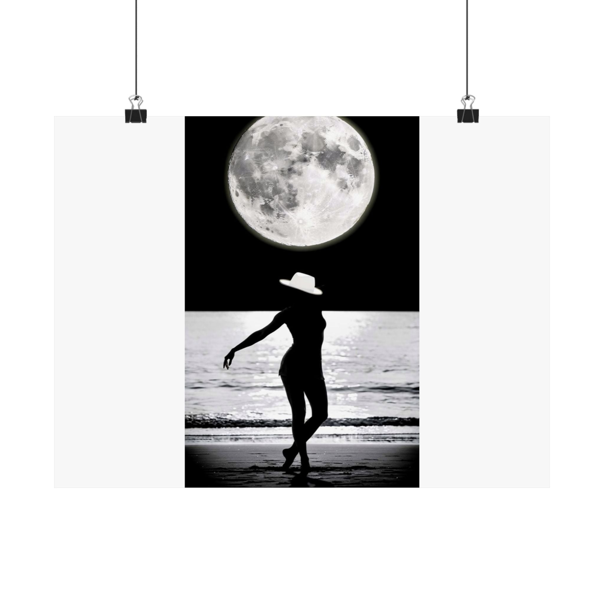 Moonlit Beach Silhouette Matte Poster