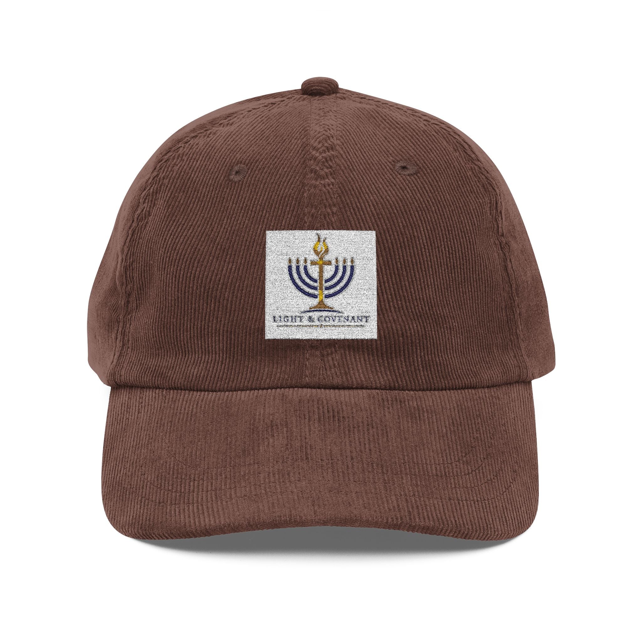 Embroidered Menorah Corduroy Cap — Vintage Jewish Holiday Hat