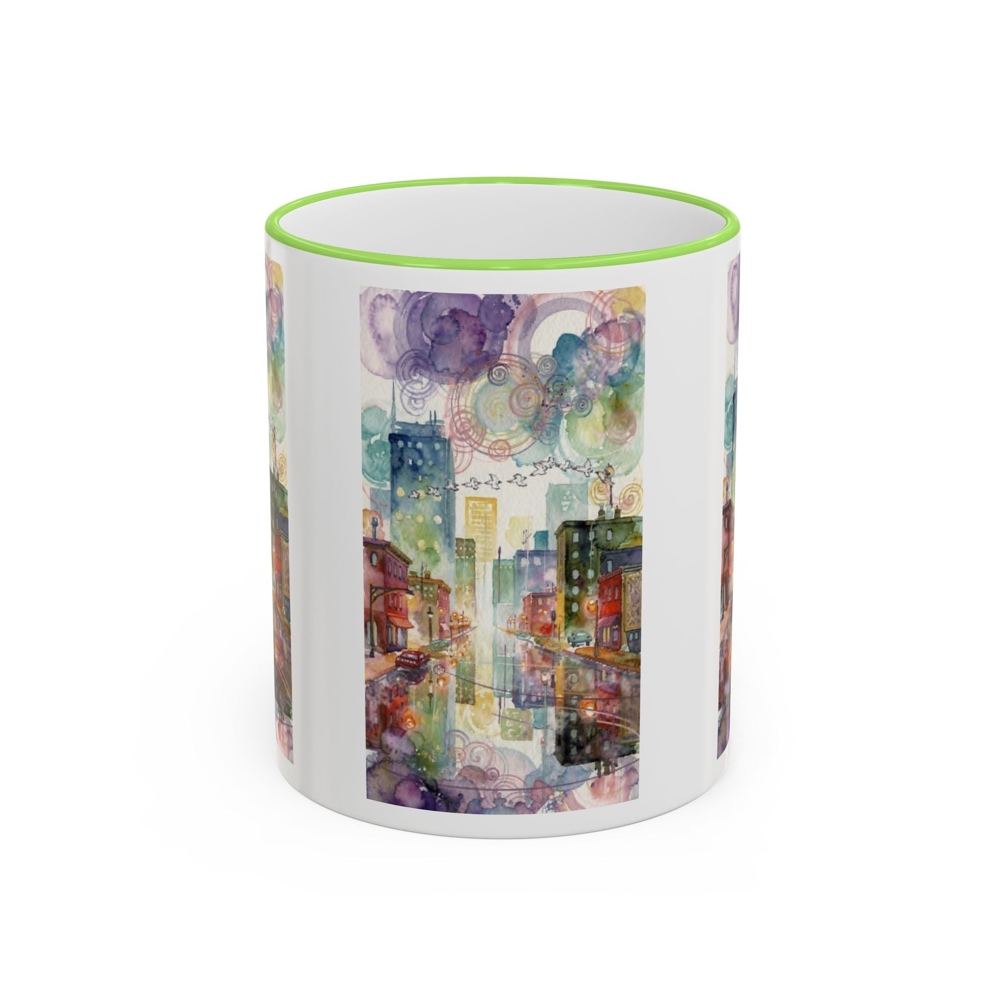 Abstract Cityscape Accent Rim Mug – Colorful Urban Watercolor Coffee Cup (11oz/15oz)