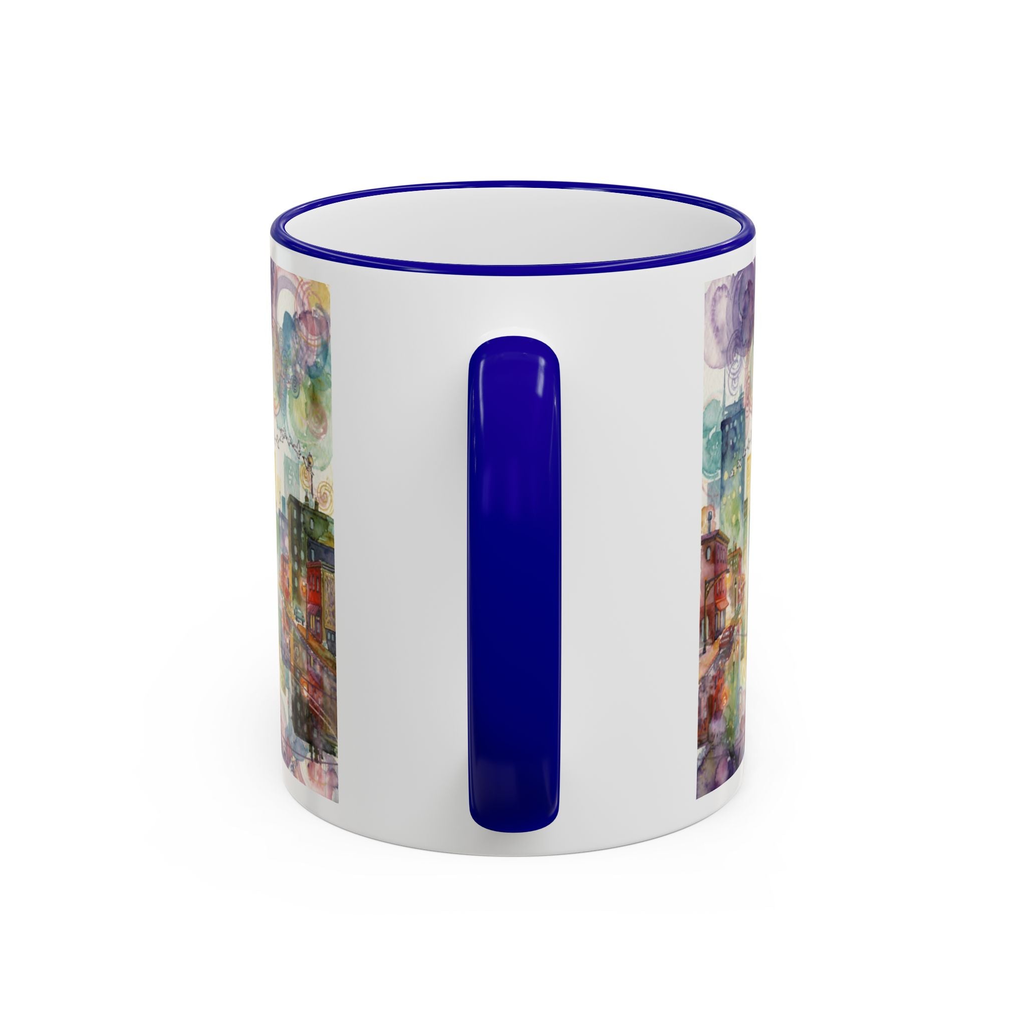 Abstract Cityscape Accent Rim Mug – Colorful Urban Watercolor Coffee Cup (11oz/15oz)