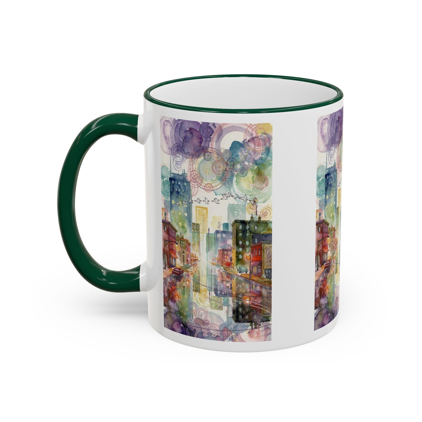 Abstract Cityscape Accent Rim Mug – Colorful Urban Watercolor Coffee Cup (11oz/15oz)