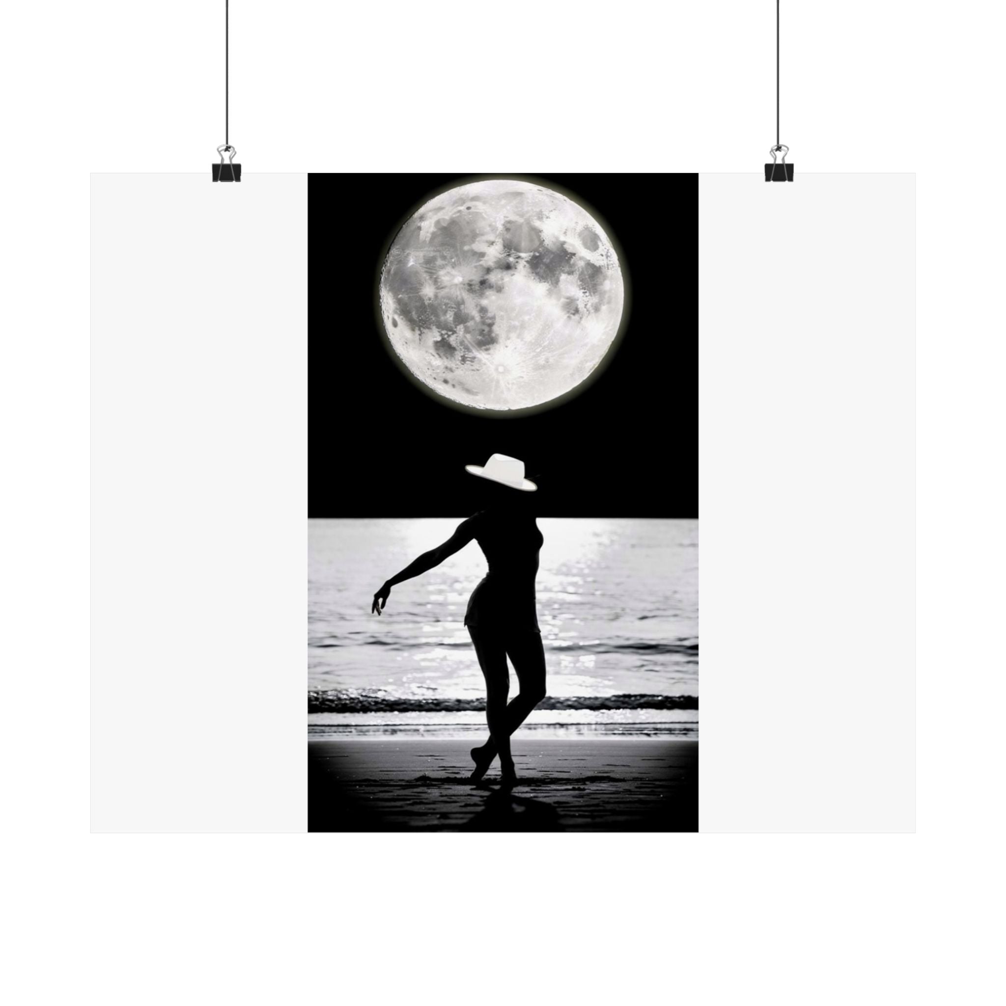 Moonlit Beach Silhouette Matte Poster