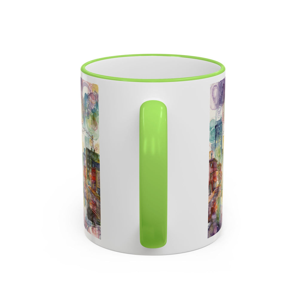 Abstract Cityscape Accent Rim Mug – Colorful Urban Watercolor Coffee Cup (11oz/15oz)