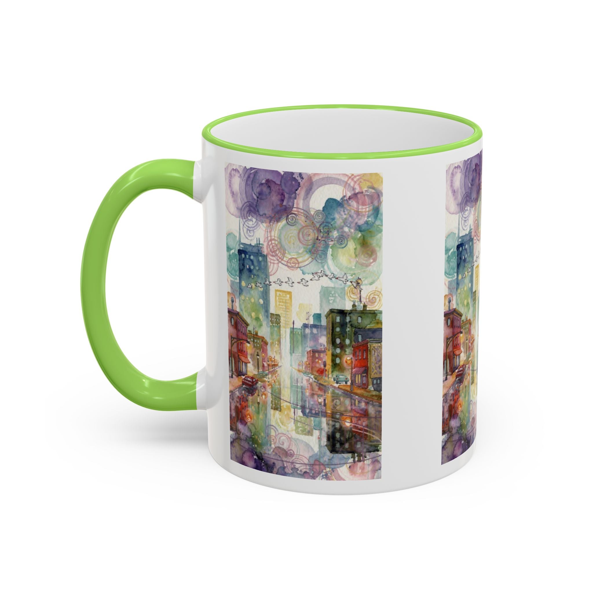 Abstract Cityscape Accent Rim Mug – Colorful Urban Watercolor Coffee Cup (11oz/15oz)