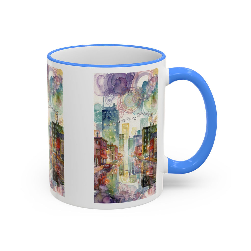 Abstract Cityscape Accent Rim Mug – Colorful Urban Watercolor Coffee Cup (11oz/15oz)