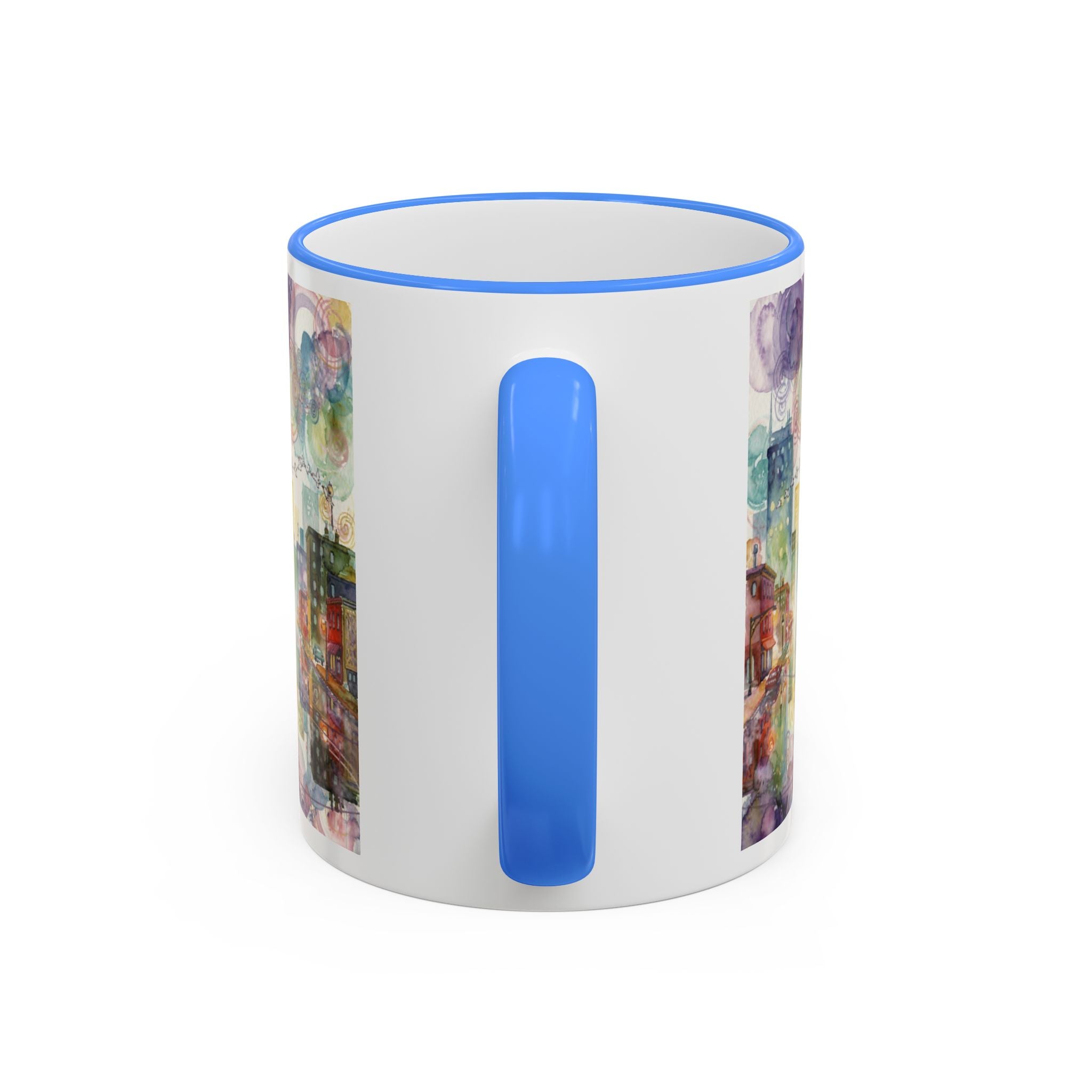 Abstract Cityscape Accent Rim Mug – Colorful Urban Watercolor Coffee Cup (11oz/15oz)