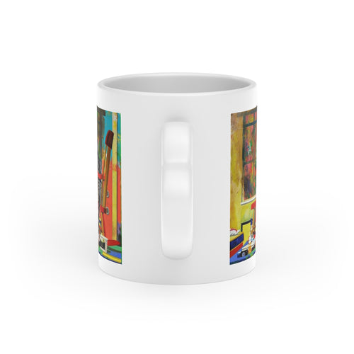 Artist's Studio Cat Coffee Mug — Colorful Painter's Room Ceramic Mug