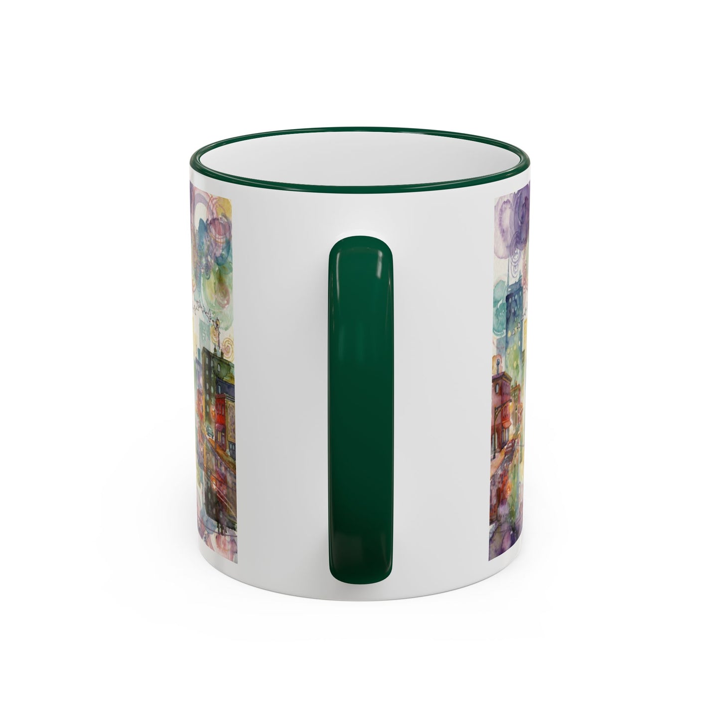 Abstract Cityscape Accent Rim Mug – Colorful Urban Watercolor Coffee Cup (11oz/15oz)