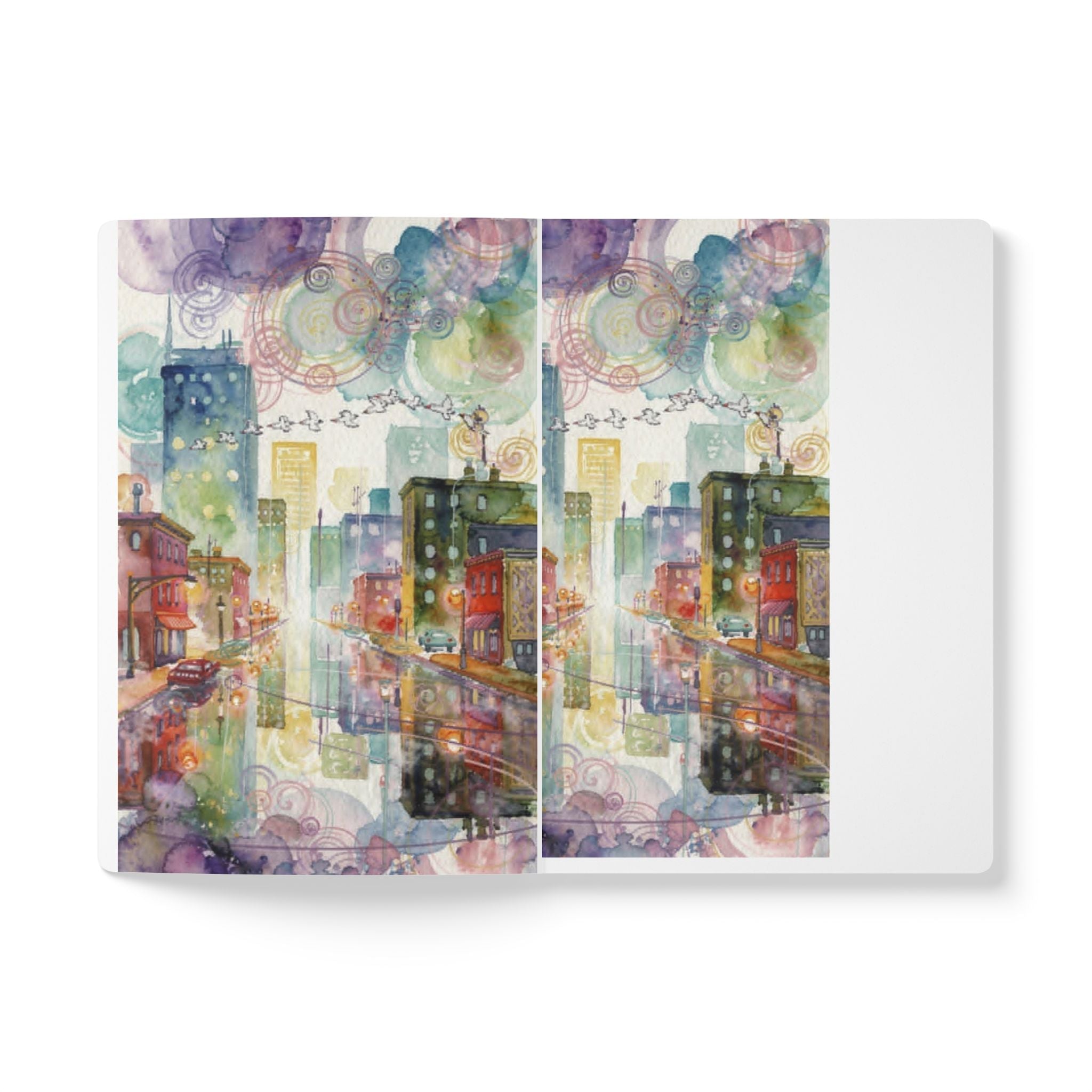 Cityscape Watercolor Journal – Colorful Urban Reflection Softcover Notebook