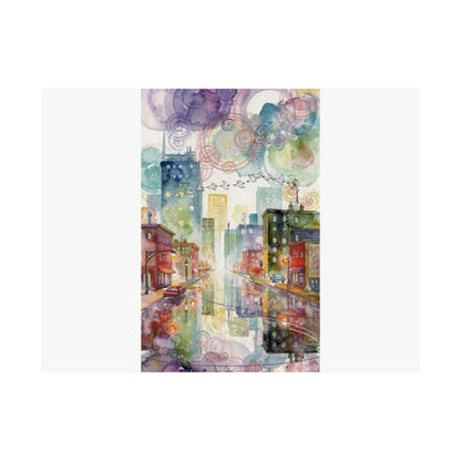 Watercolor Cityscape Matte Poster — Vibrant Urban Street Art Print