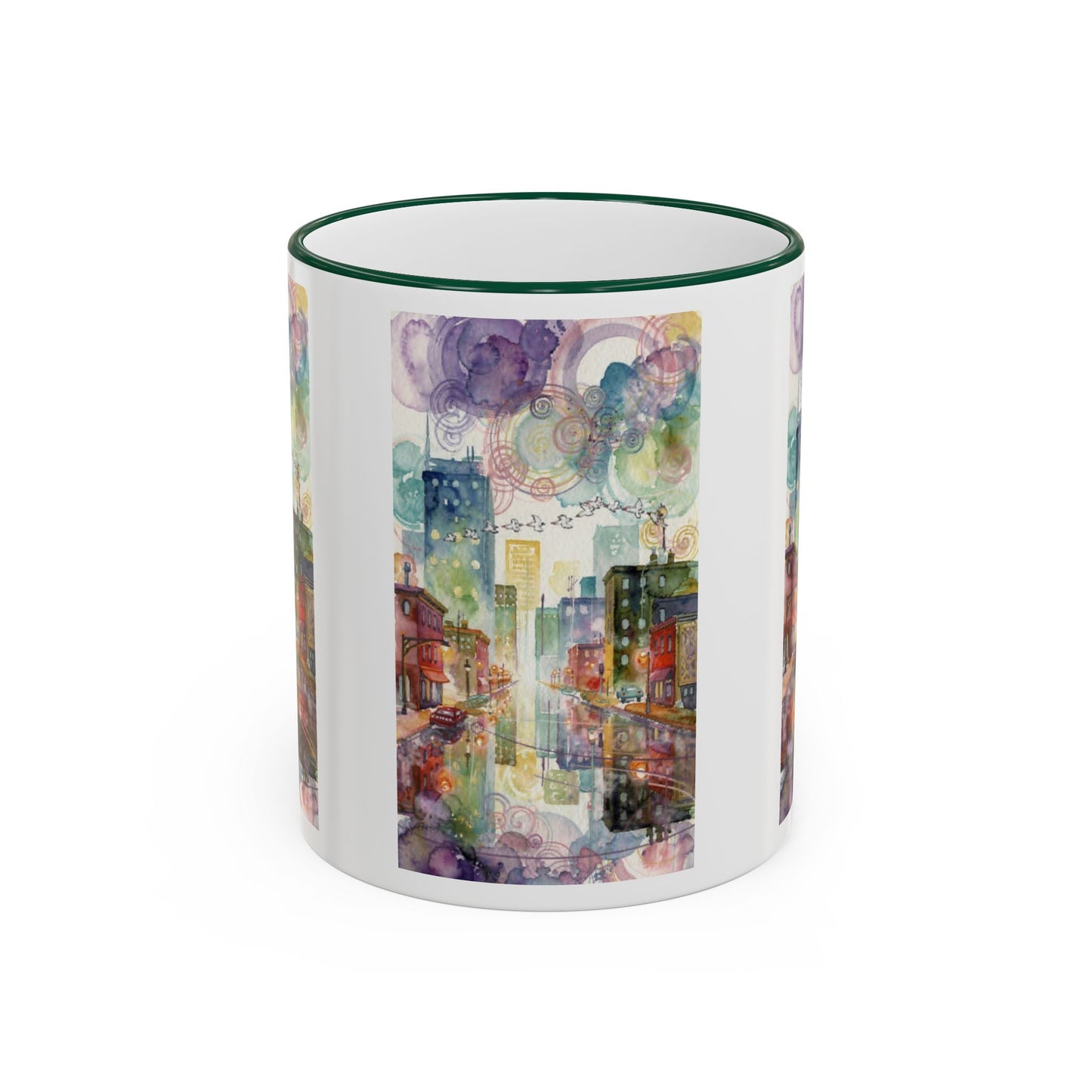 Abstract Cityscape Accent Rim Mug – Colorful Urban Watercolor Coffee Cup (11oz/15oz)