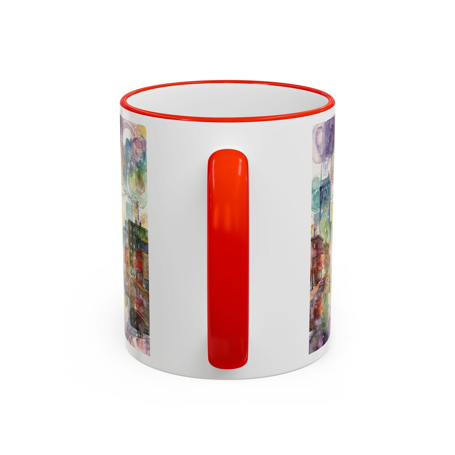 Abstract Cityscape Accent Rim Mug – Colorful Urban Watercolor Coffee Cup (11oz/15oz)