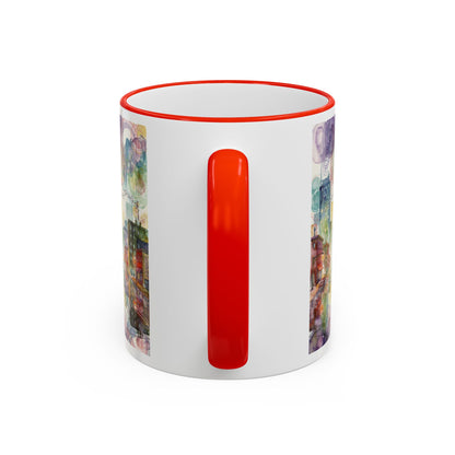 Abstract Cityscape Accent Rim Mug – Colorful Urban Watercolor Coffee Cup (11oz/15oz)