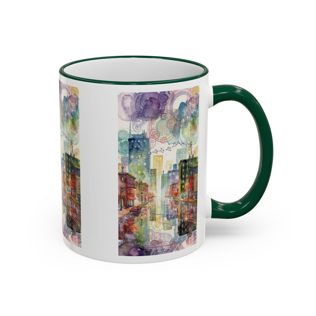Abstract Cityscape Accent Rim Mug – Colorful Urban Watercolor Coffee Cup (11oz/15oz)